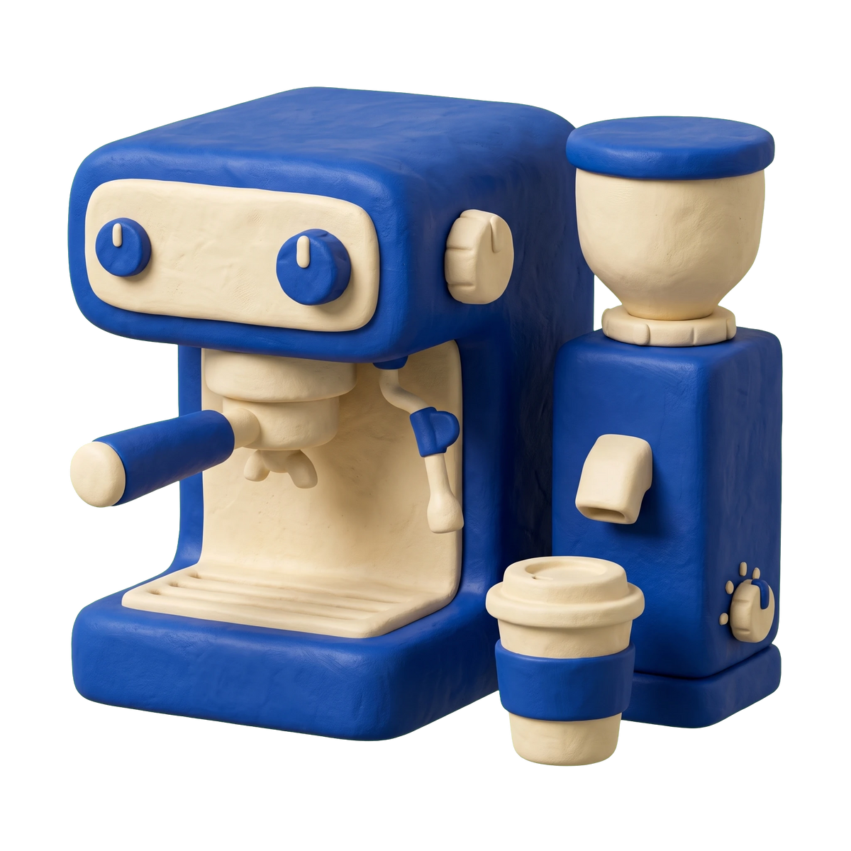 Coffee shop illustration in blue and ivory clay
