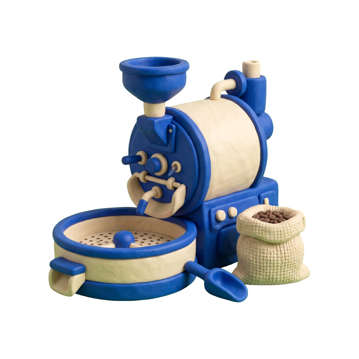Coffee wholesaler illustration in blue and ivory clay