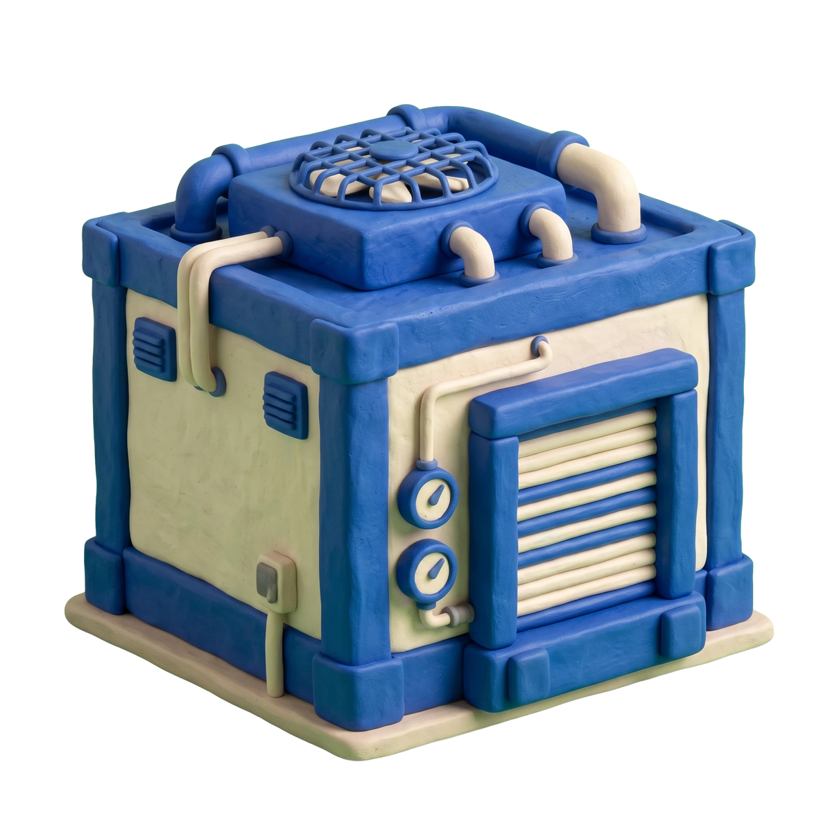 Cold storage facility illustration in blue and ivory clay