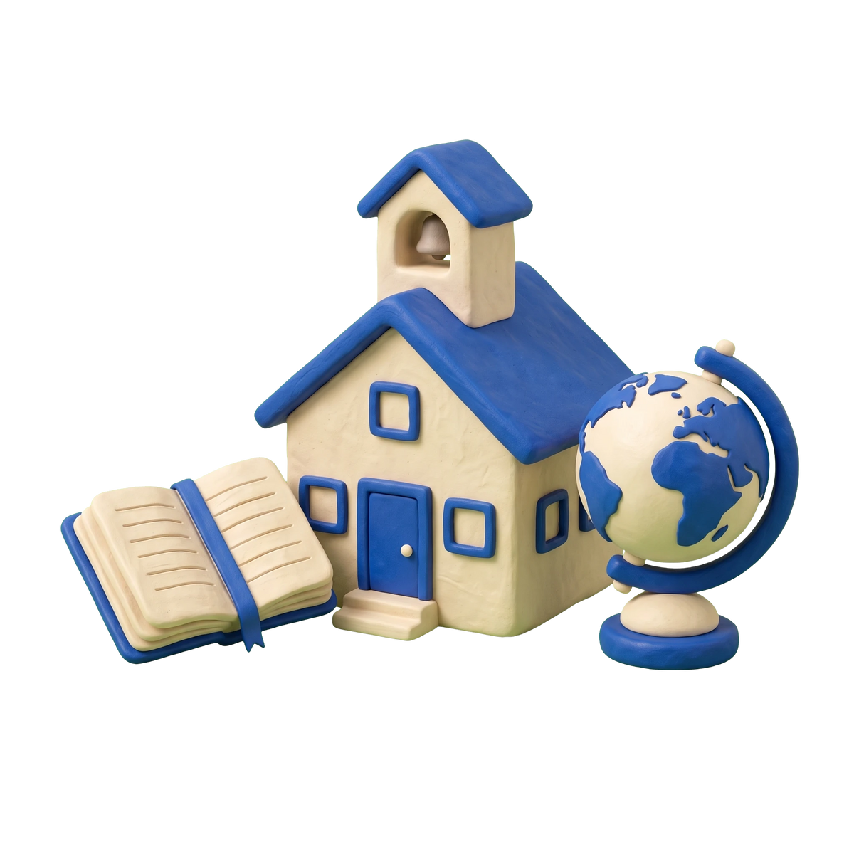 Combined primary and secondary school illustration in blue and ivory clay