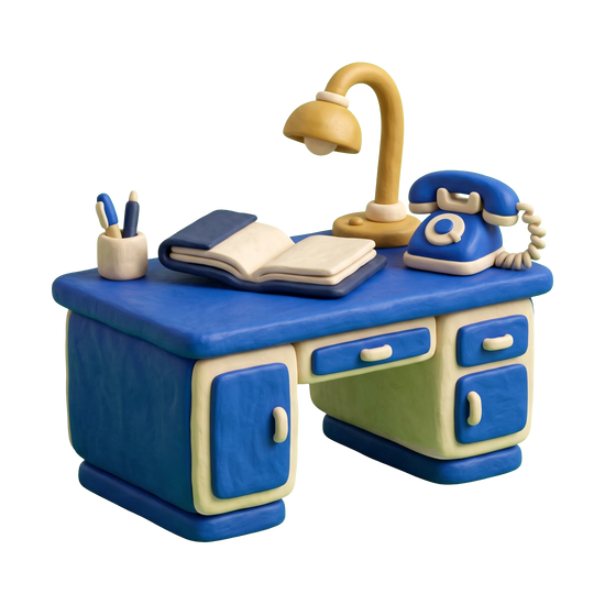 Commercial agent illustration in blue and ivory clay