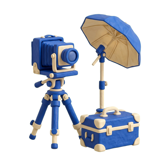 Commercial photographer illustration in blue and ivory clay