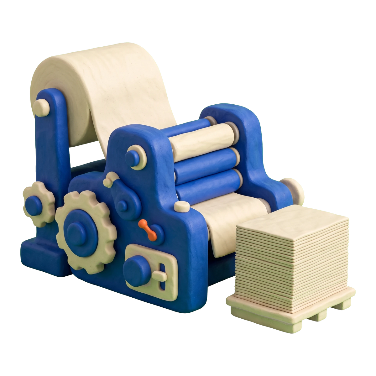 Commercial printer illustration in blue and ivory clay