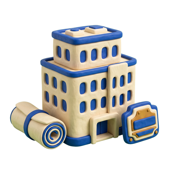 Commercial real estate agency illustration in blue and ivory clay