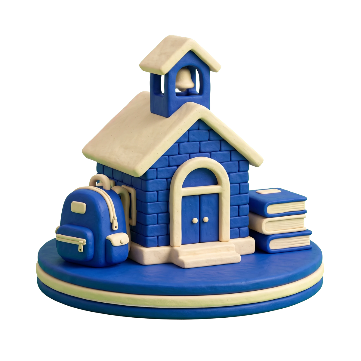 Community school illustration in blue and ivory clay