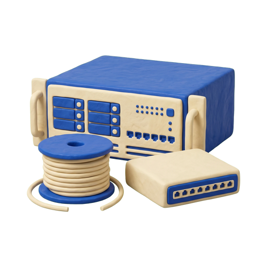 Computer networking service illustration in blue and ivory clay