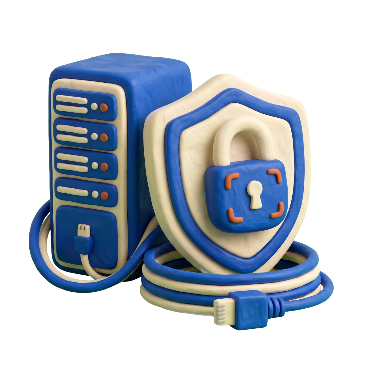 Computer security service illustration in blue and ivory clay