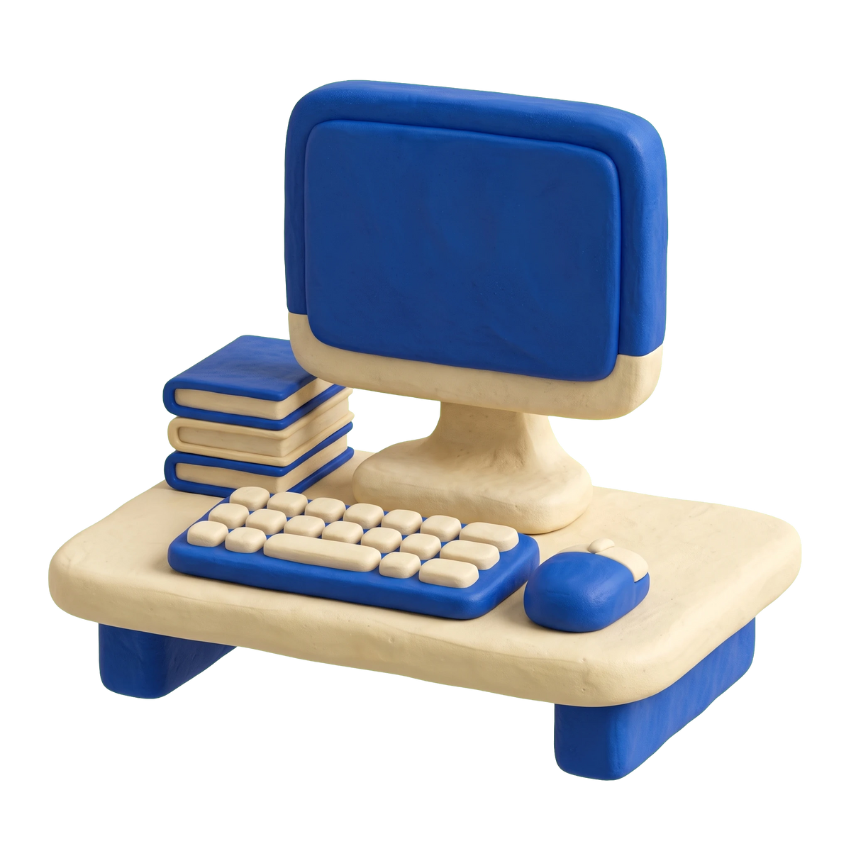 Computer training school illustration in blue and ivory clay