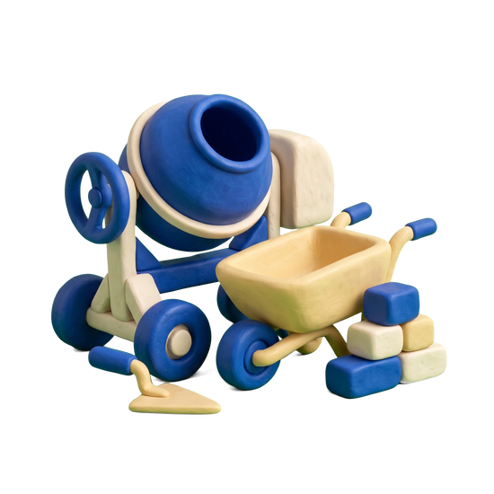 Concrete contractor illustration in blue and ivory clay
