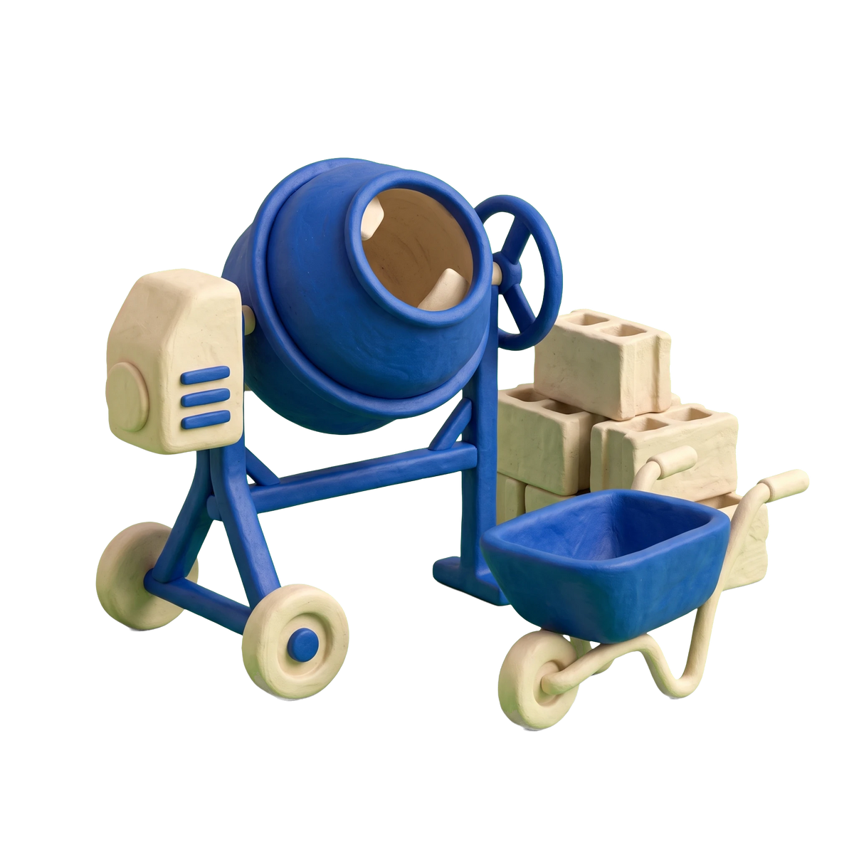 Concrete product supplier illustration in blue and ivory clay