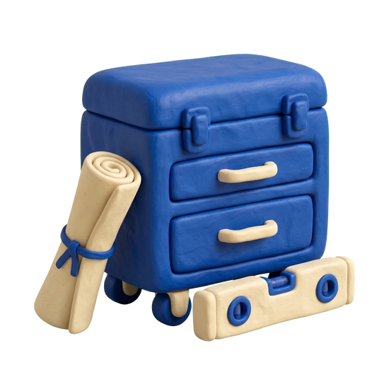 Contractor illustration in blue and ivory clay