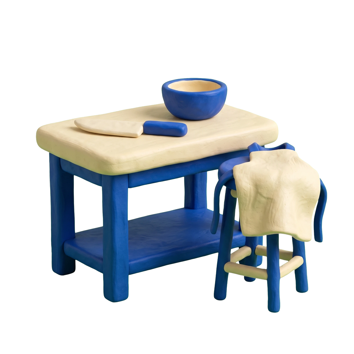 Cooking class illustration in blue and ivory clay