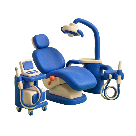 Cosmetic dentist illustration in blue and ivory clay