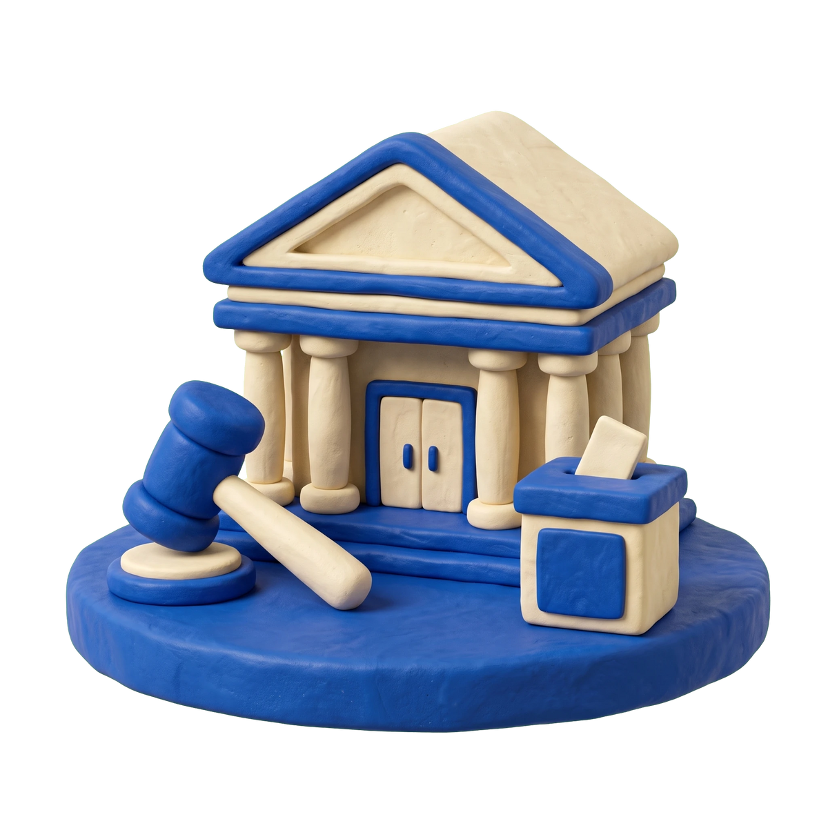 Council illustration in blue and ivory clay