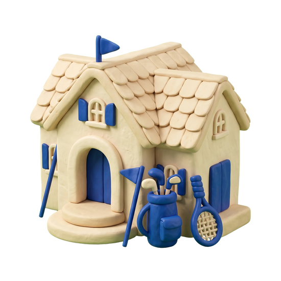 Country club illustration in blue and ivory clay