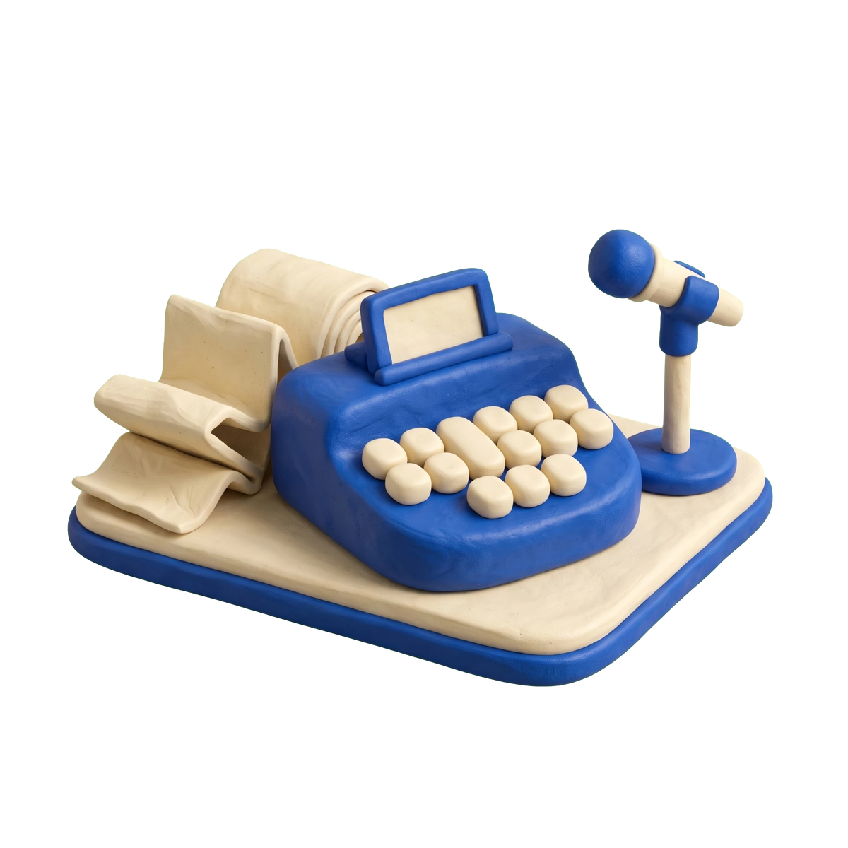 Court reporter illustration in blue and ivory clay