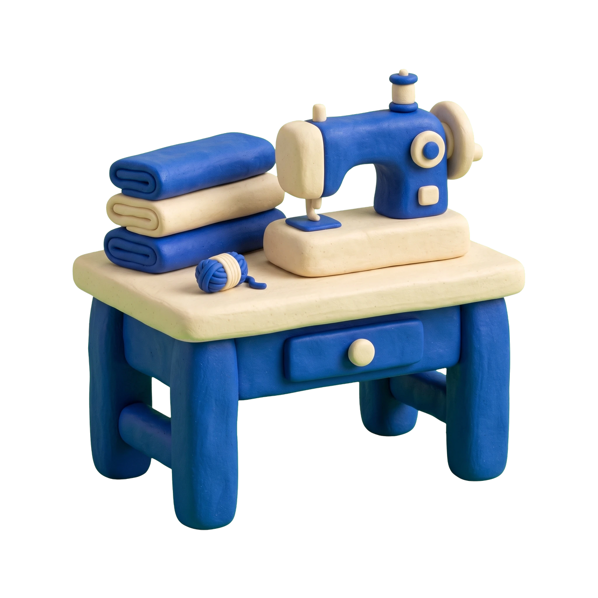 Craft store illustration in blue and ivory clay