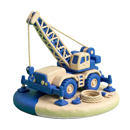 Crane service illustration in blue and ivory clay