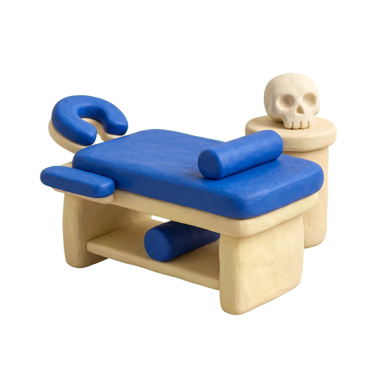 Craniosacral therapy illustration in blue and ivory clay