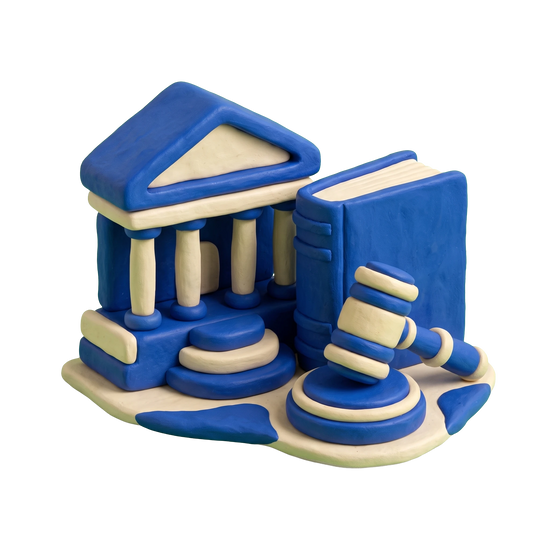 Criminal justice attorney illustration in blue and ivory clay