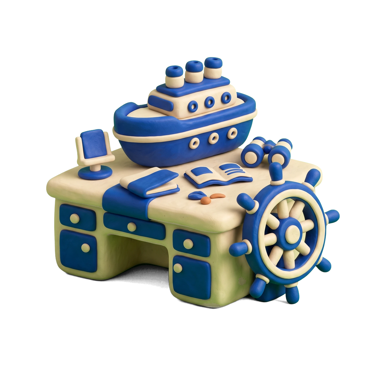 Cruise agency illustration in blue and ivory clay