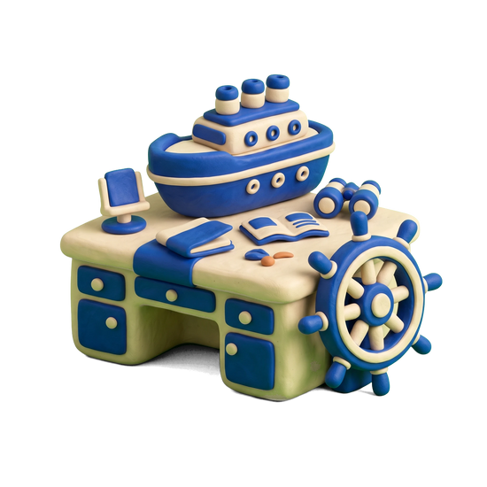 Cruise agency illustration in blue and ivory clay