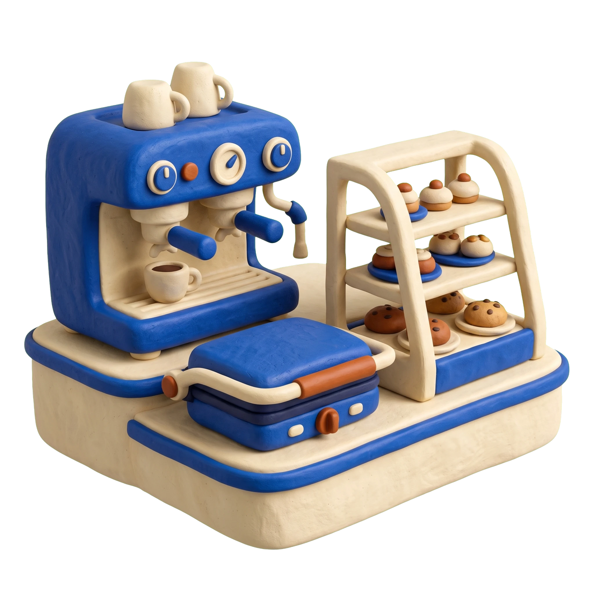 Cuban restaurant illustration in blue and ivory clay