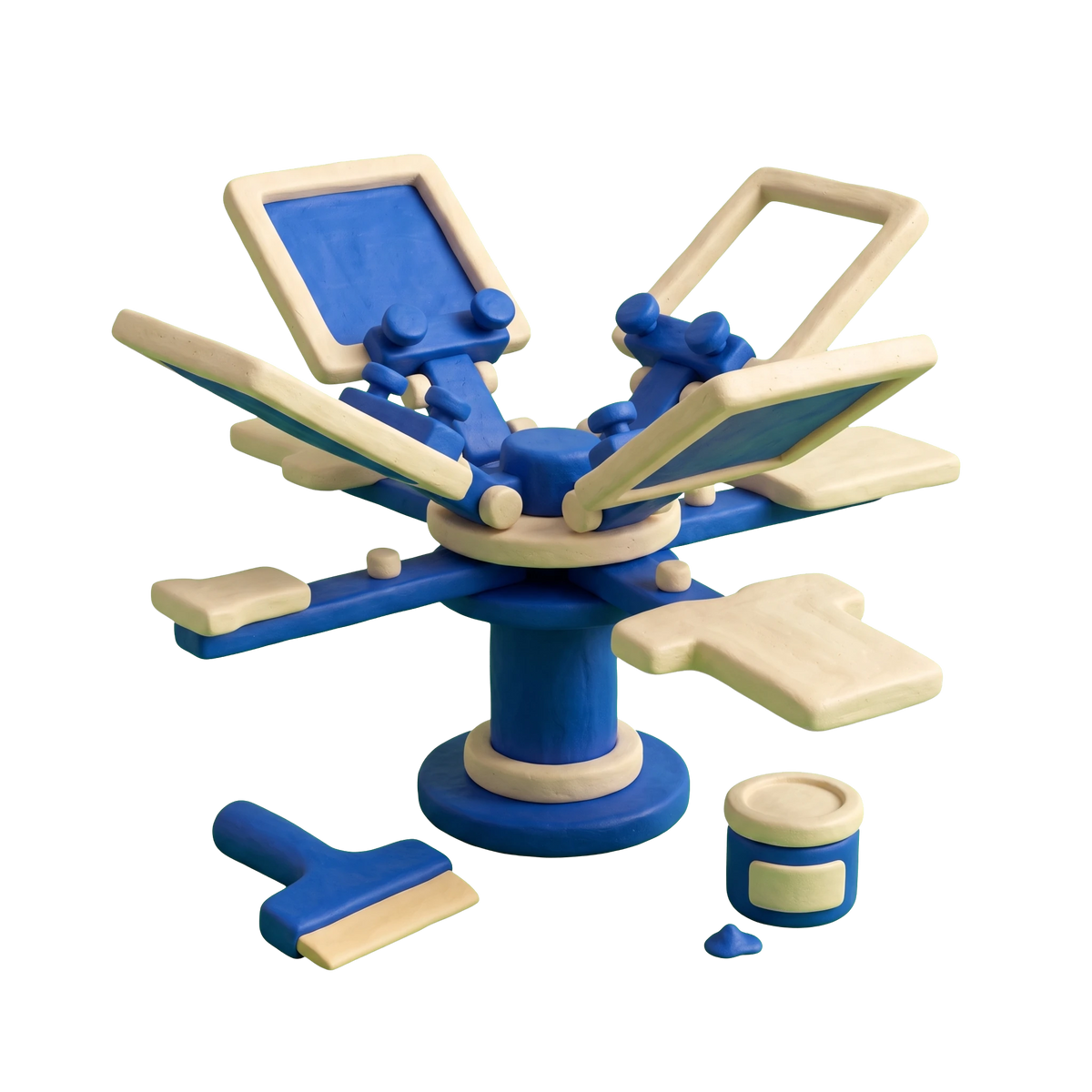 Custom t-shirt store illustration in blue and ivory clay