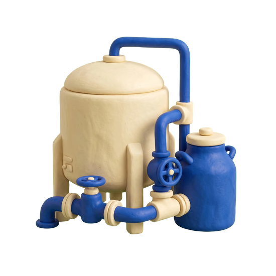 Dairy supplier illustration in blue and ivory clay
