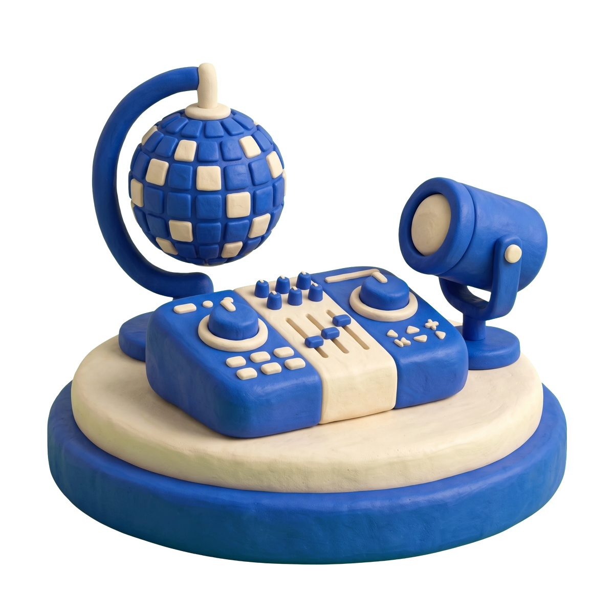 Dance club illustration in blue and ivory clay