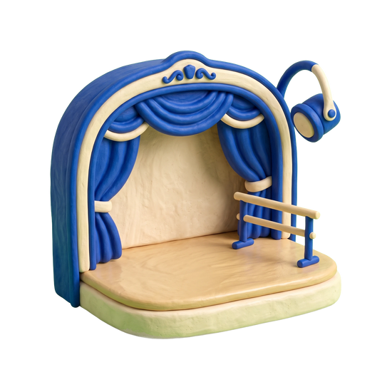 Dance company illustration in blue and ivory clay