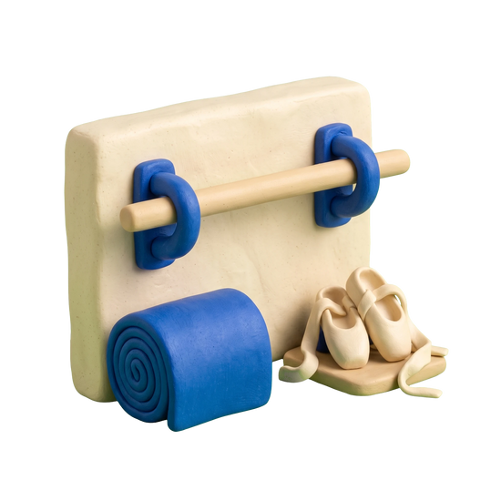 Dance school illustration in blue and ivory clay