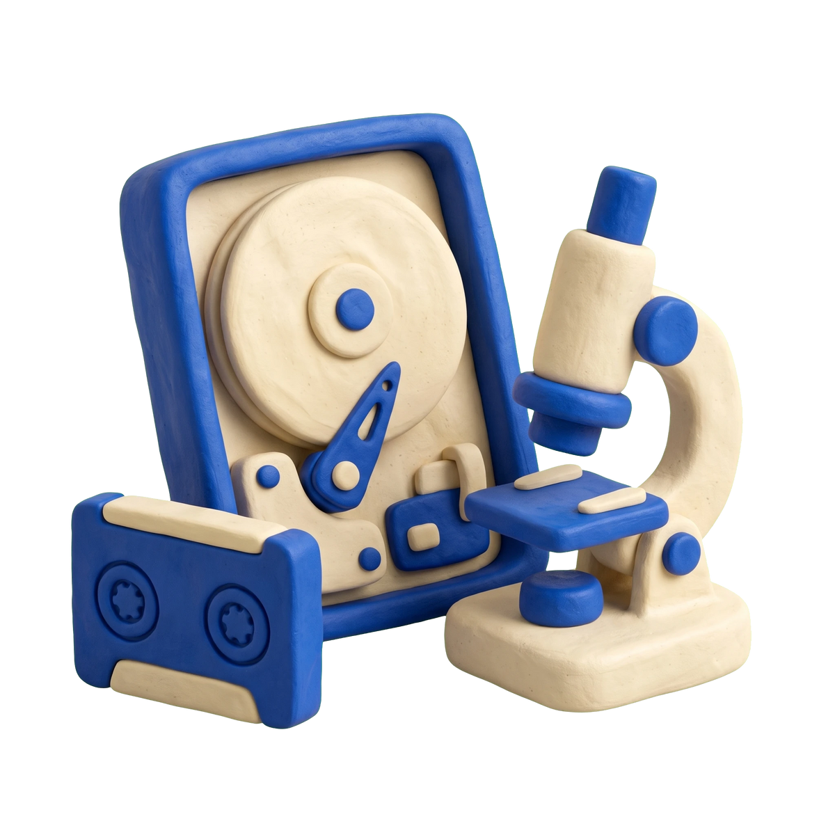 Data recovery service illustration in blue and ivory clay