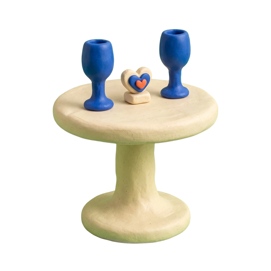 Dating service illustration in blue and ivory clay