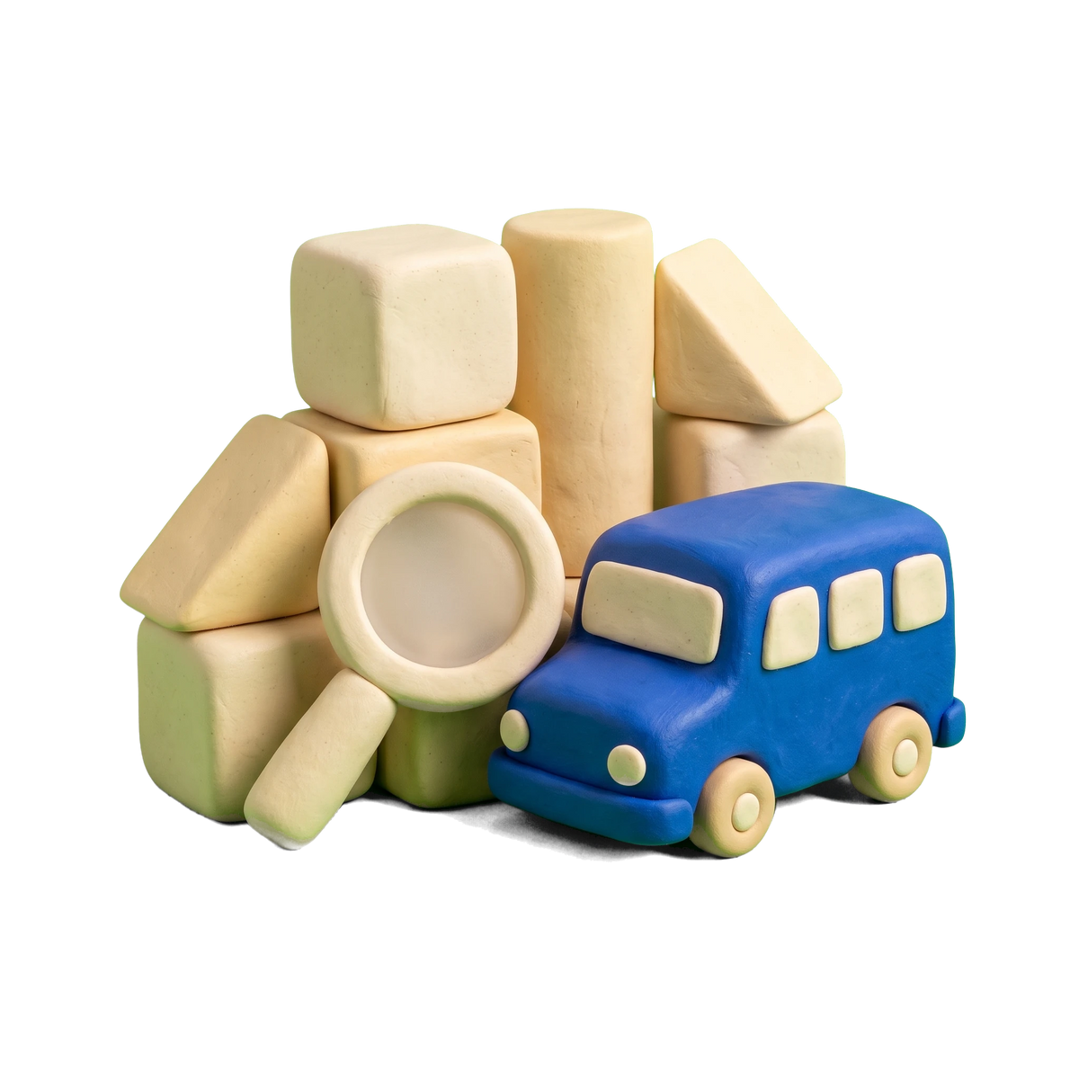 Day care center illustration in blue and ivory clay