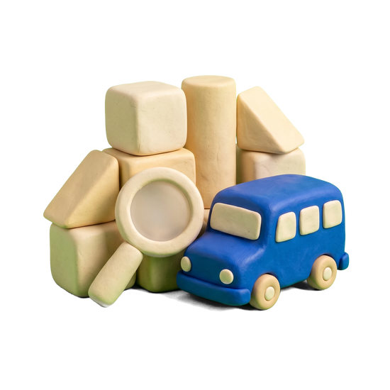 Day care center illustration in blue and ivory clay