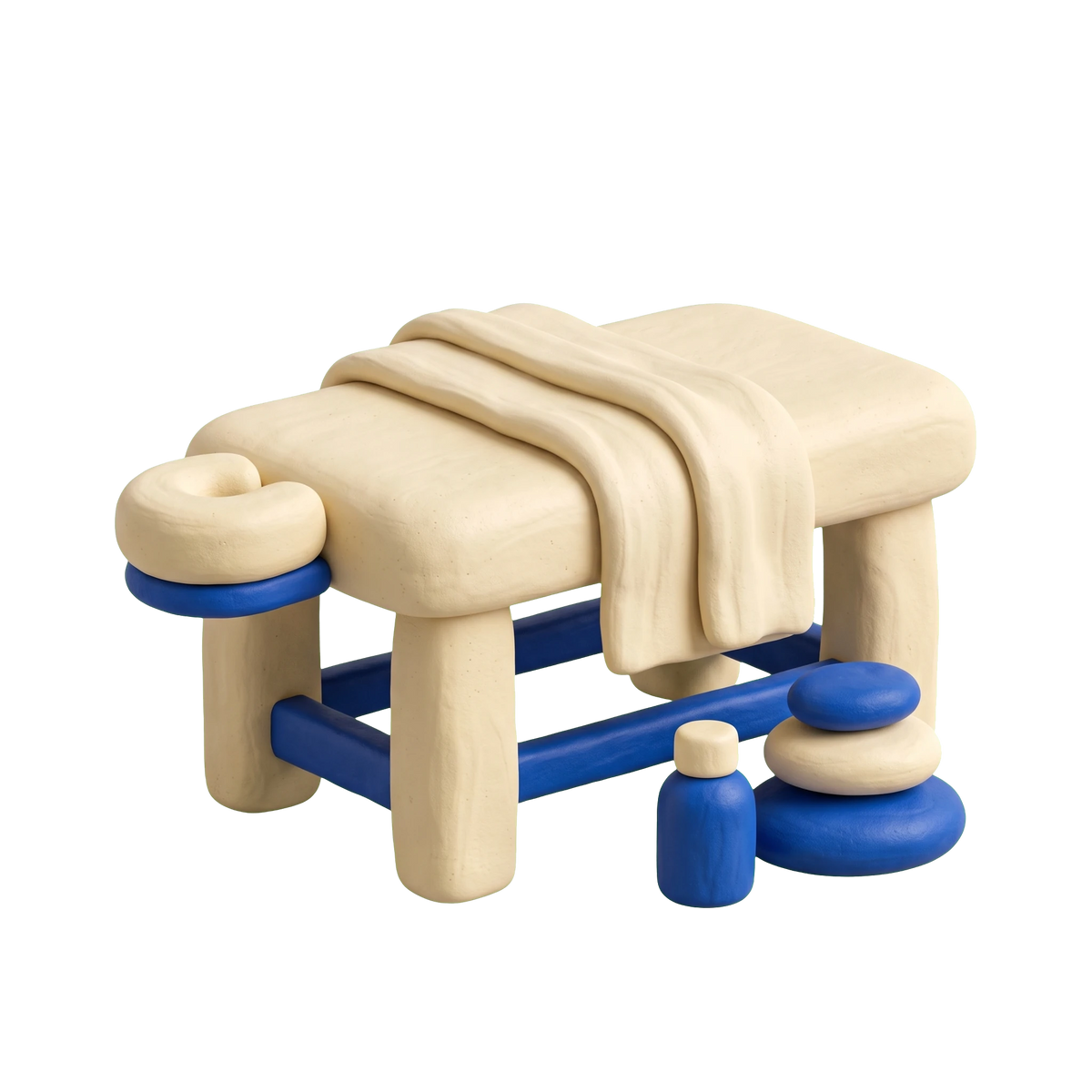 Day spa illustration in blue and ivory clay