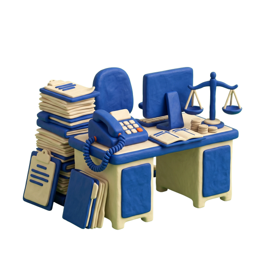 Debt collection agency illustration in blue and ivory clay
