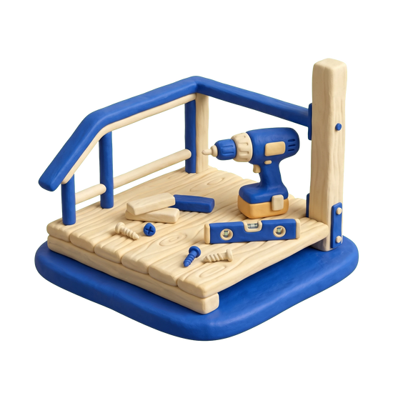 Deck builder illustration in blue and ivory clay