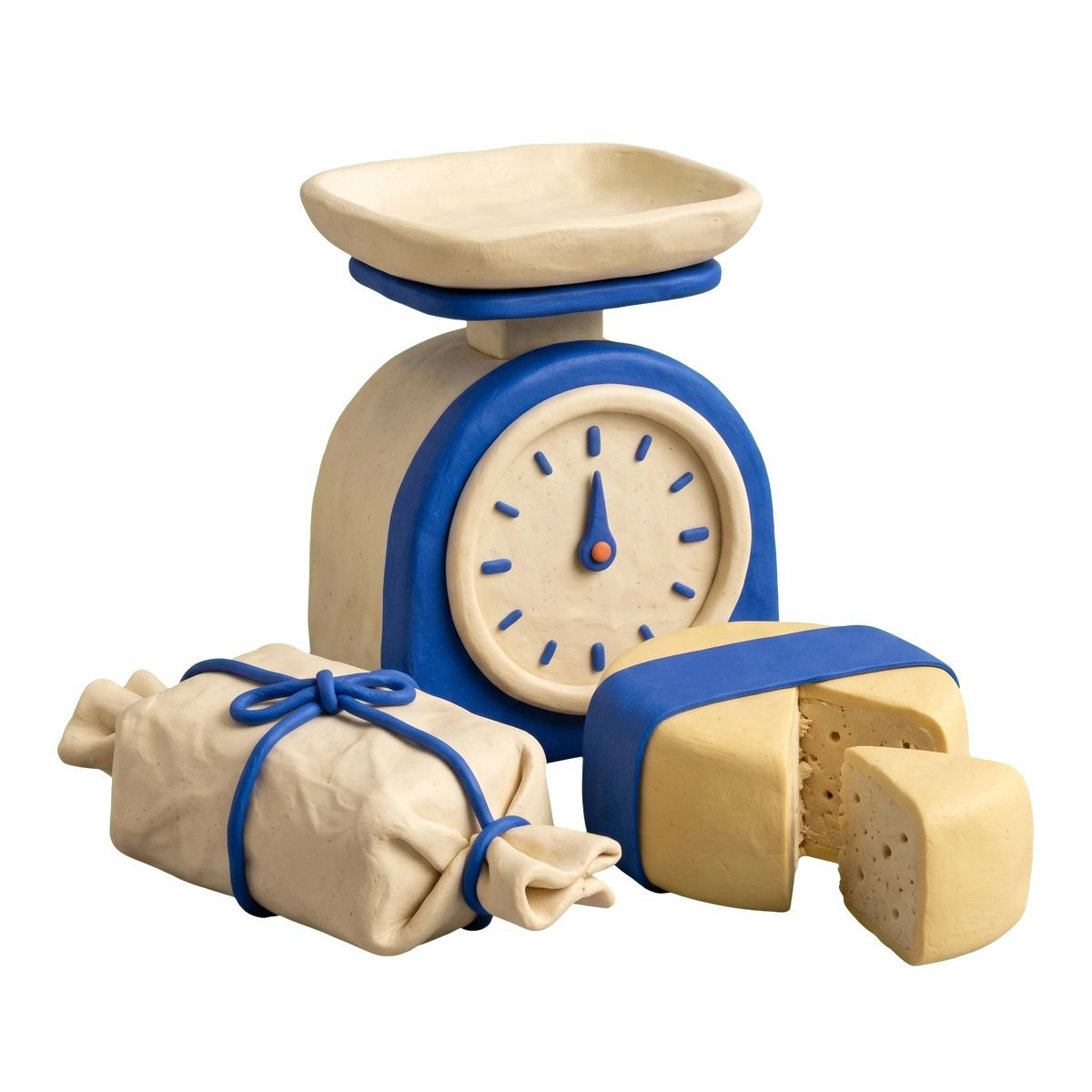 Deli illustration in blue and ivory clay