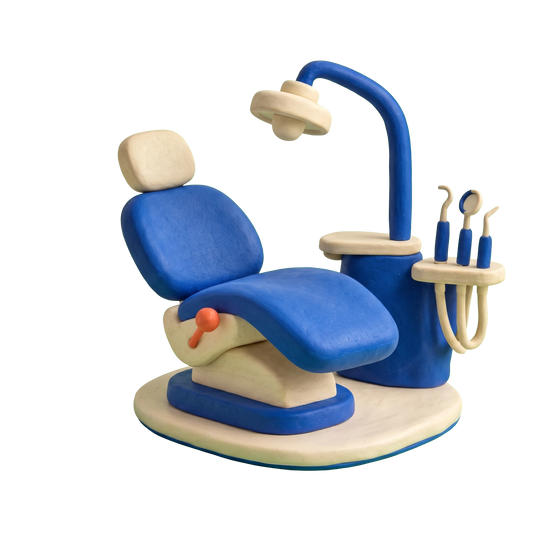 Dental clinic illustration in blue and ivory clay