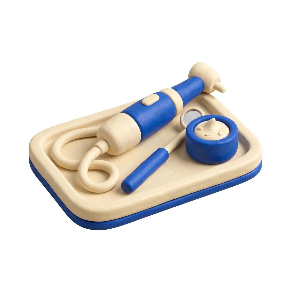 Dental hygienist illustration in blue and ivory clay