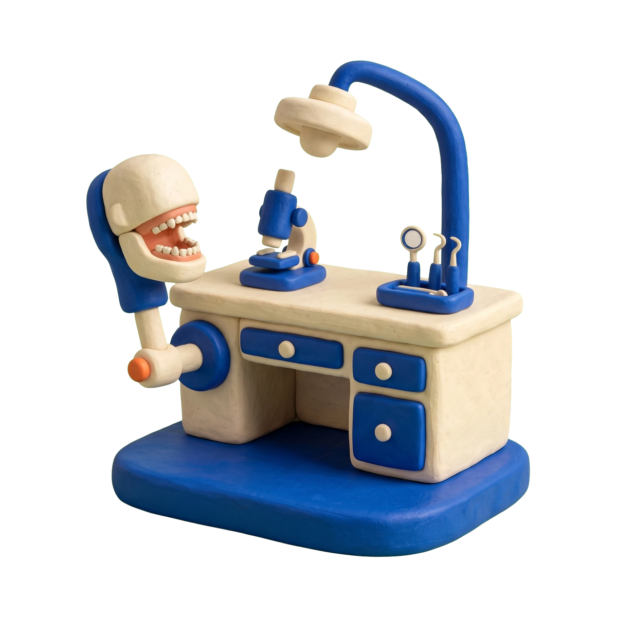 Dental school illustration in blue and ivory clay
