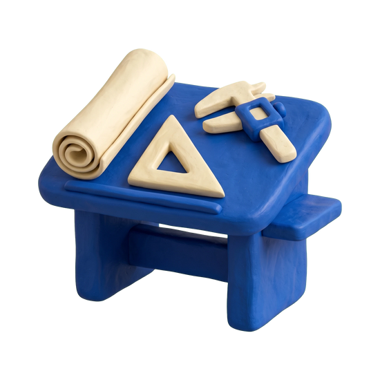 Design engineer illustration in blue and ivory clay