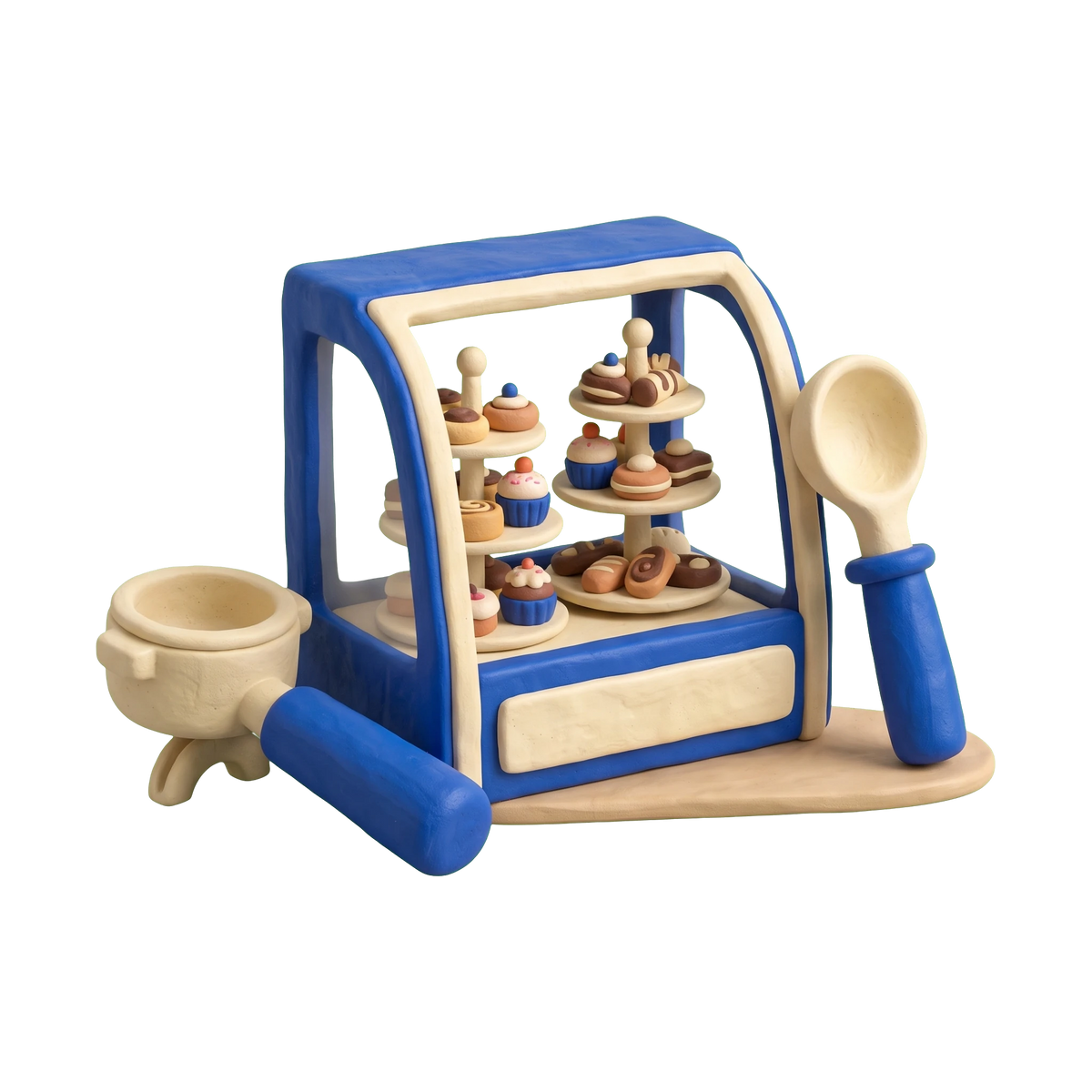 Dessert restaurant illustration in blue and ivory clay