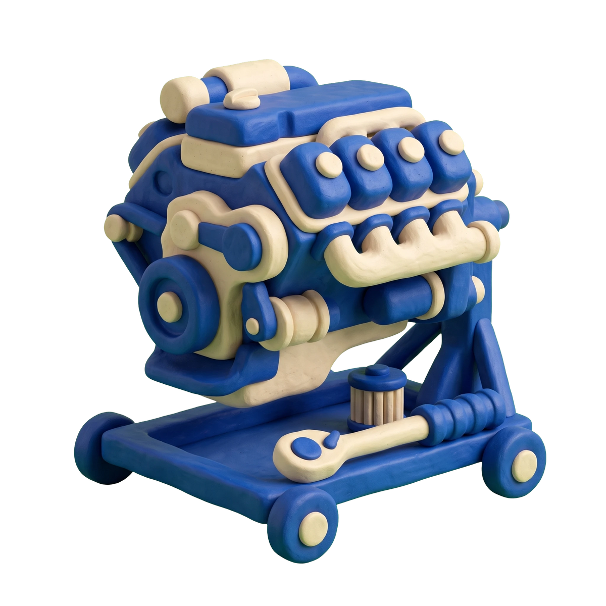 Diesel engine repair service illustration in blue and ivory clay