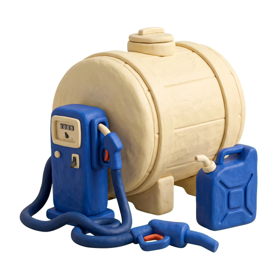 Diesel fuel supplier illustration in blue and ivory clay