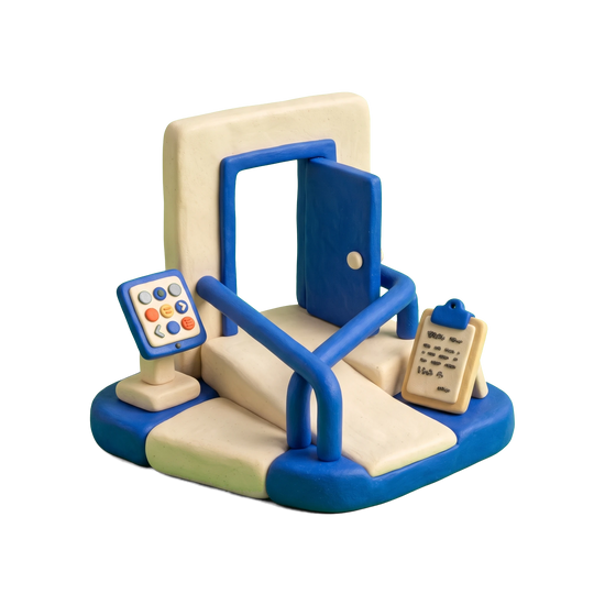 Disability services and support organization illustration in blue and ivory clay