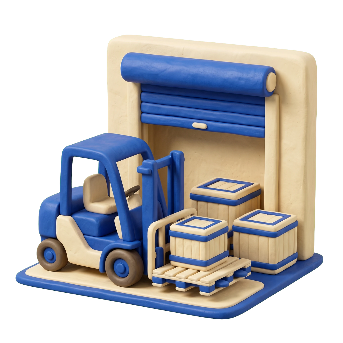 Distribution service illustration in blue and ivory clay