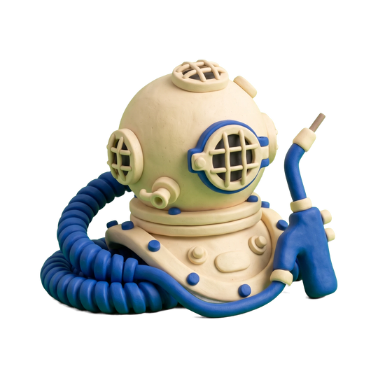 Diving contractor illustration in blue and ivory clay